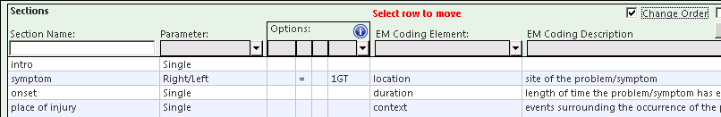 Select row to move sections
