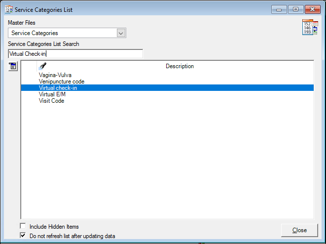 Service Categories List