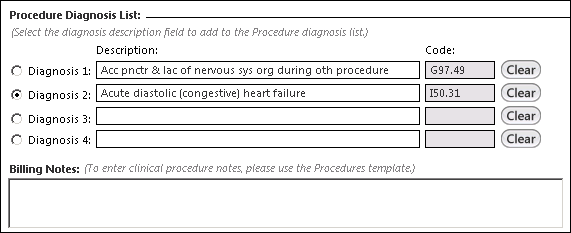 Procedure Diagnosis List