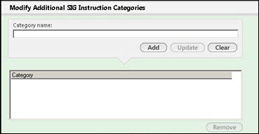Modify Additional SIG Instruction Categories panel