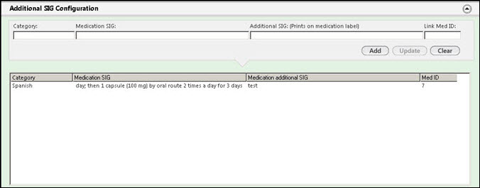 Modify Additional SIG Instruction Categories panel