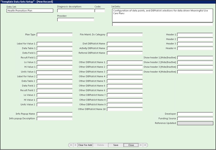 Template Data Sets Setup