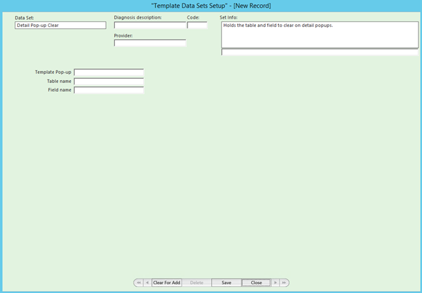 Template Data Sets Setup