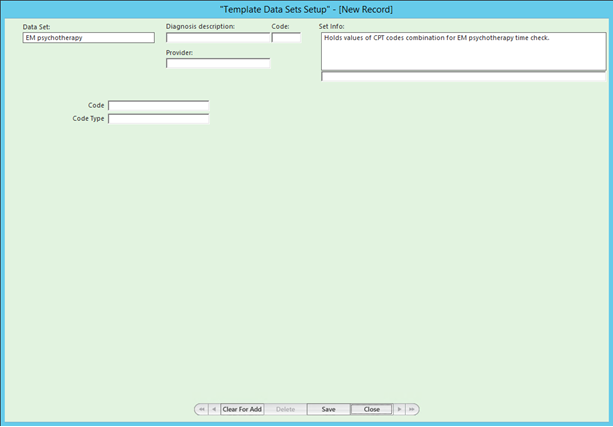 Template Data Sets Setup