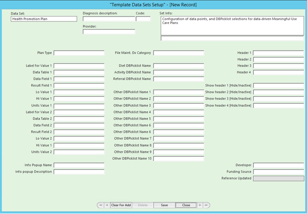 Template Data Sets Setup