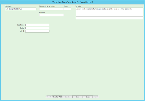 Template Data Sets Setup