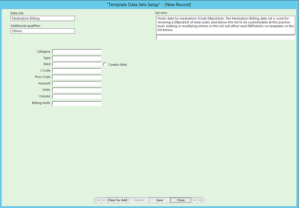 Template Data Sets Setup