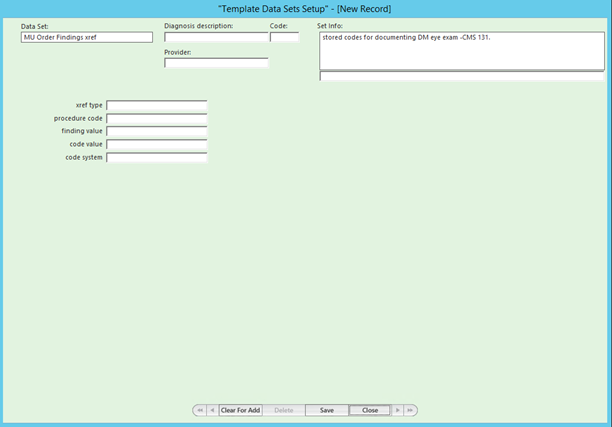 Template Data Sets Setup