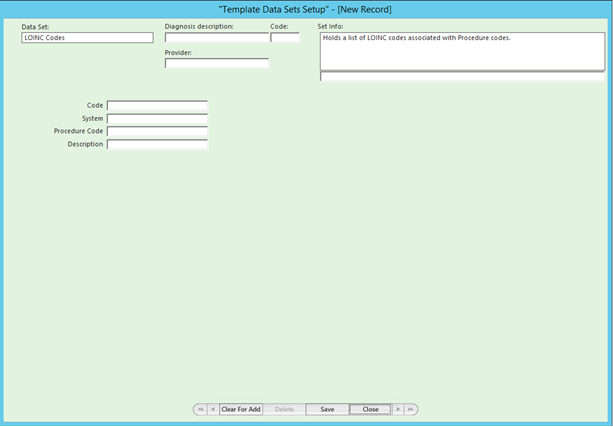 Template Data Sets Setup