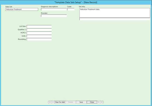 Template Data Sets Setup