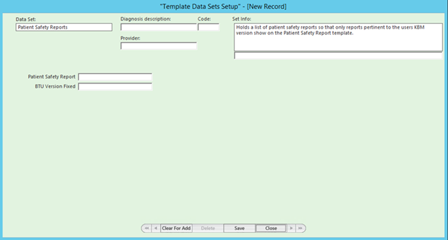 Template Data Sets Setup