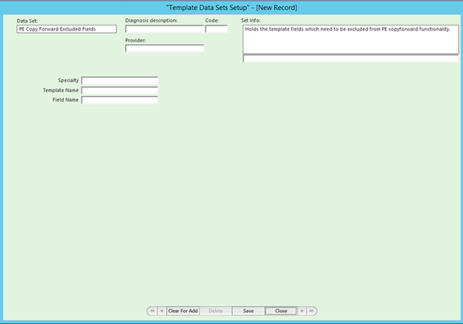 Template Data Sets Setup