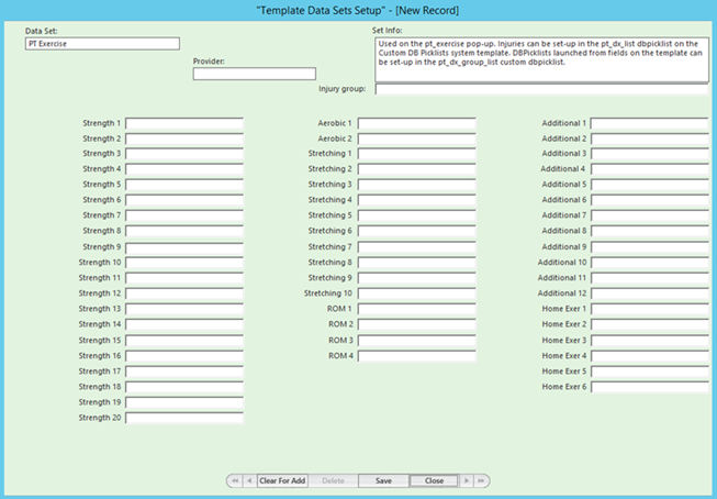 Template Data Sets Setup