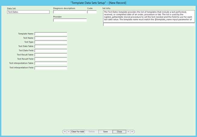 Template Data Sets Setup