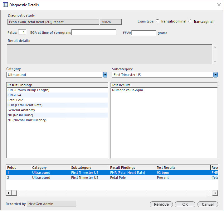 Diagnostic Details - Result details grid