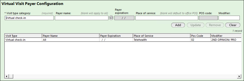 Virtual Visit Payer Configuration