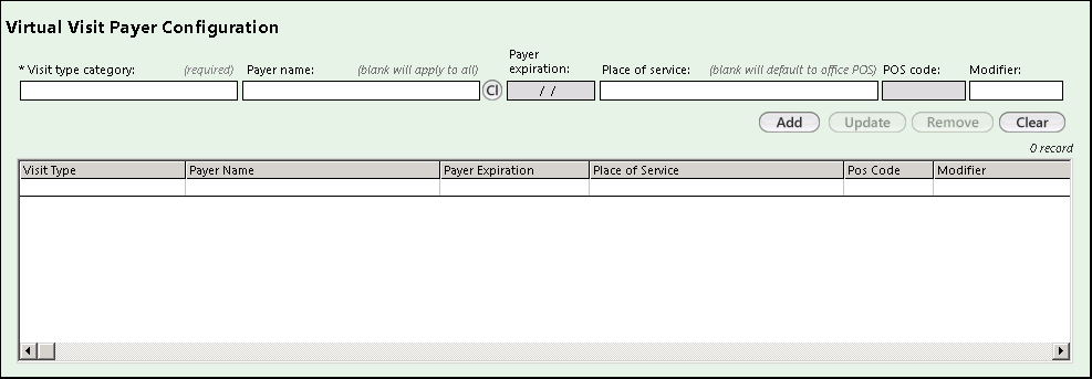 Virtual Visit Payer Configuration Template