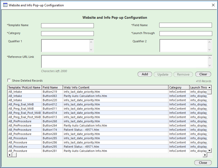 Website and Info Pop-up Configuration template