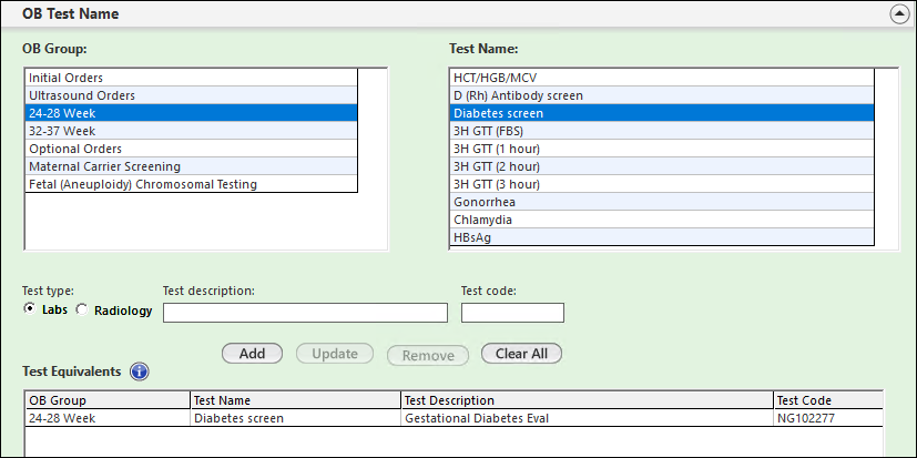 OB Test Name