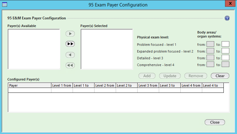 95 Exam Payer Configuration template