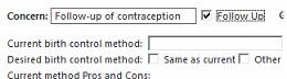 Follow up visit indication in the Contraception – HPI template