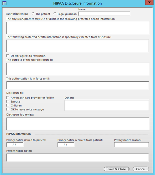 HIPAA Disclosure Information template