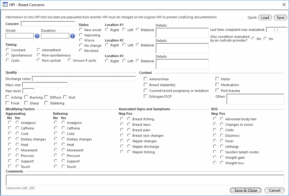 HPI - Breast Concerns template