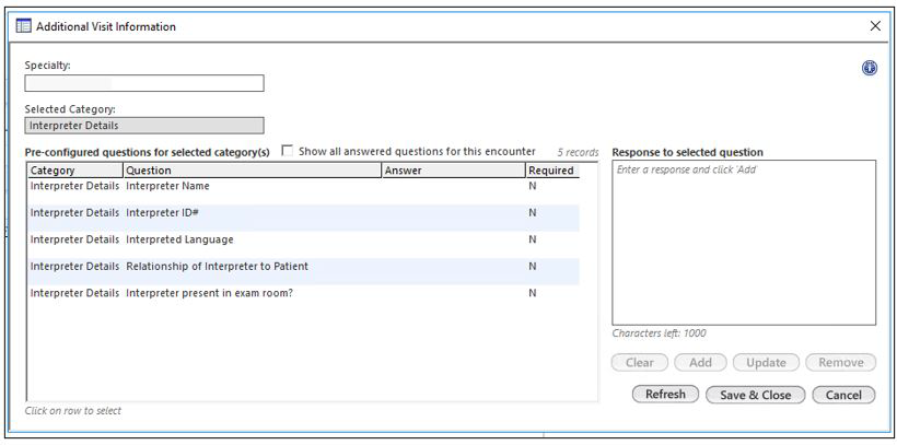 Additional Visit Information template