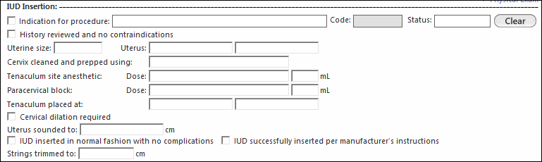 IUD Insertion section