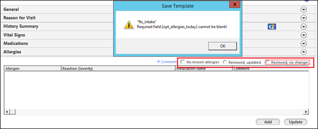 Application message to review the allergies