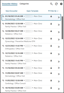 Encounter History toolbar