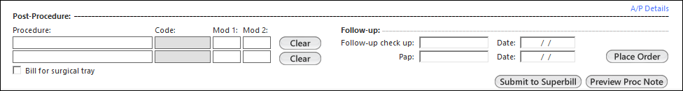 The Post-Procedure section of the Colposcopy - Procedure template