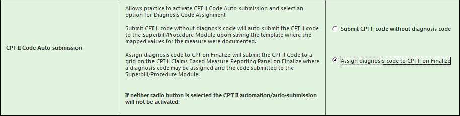 CPT II Code Auto-submission section