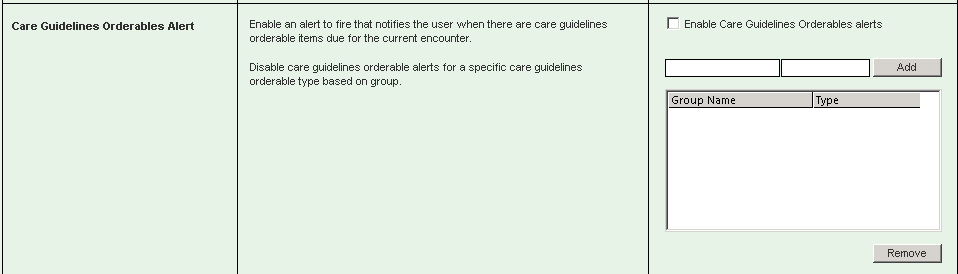 Care Guidelines Orderables Alert section