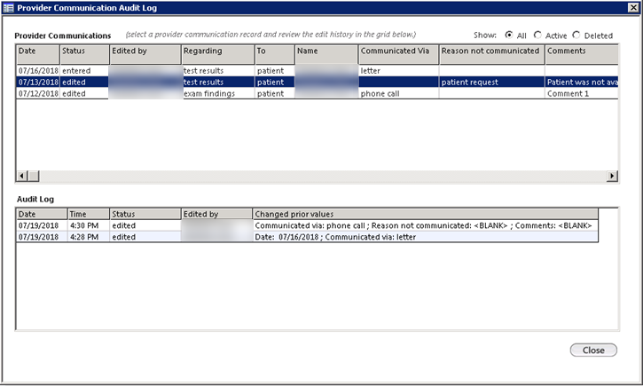 Provider Communication Audit Log