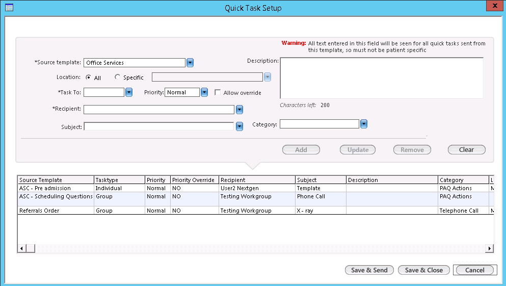 Quick Task Setup template