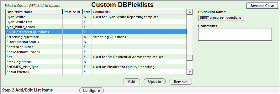 Custom DB Picklists