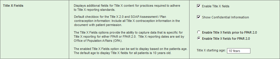 Enable Title X fields in practice template