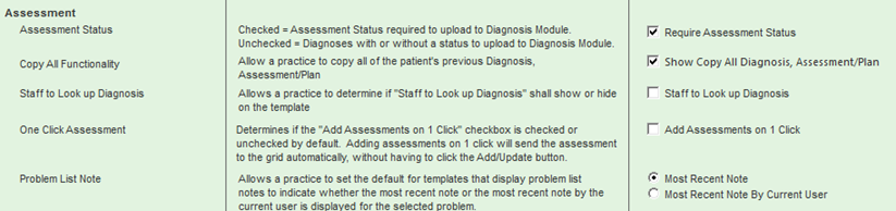 Problem List Note configuration on Practice Configuration
