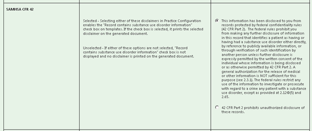 SAMHSA section in the Practice Configuration template