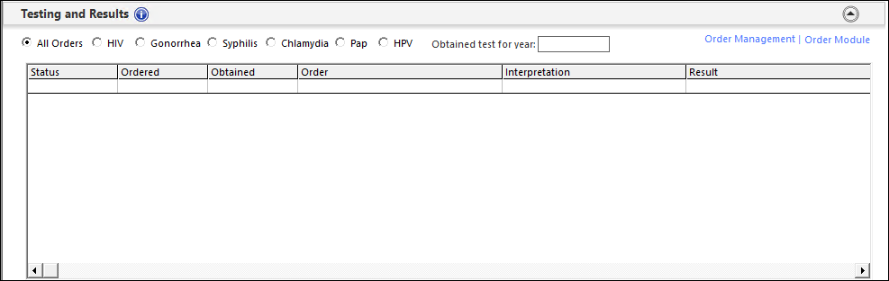 Title X Testing and Results panel