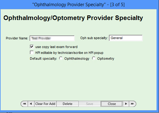 provider specialty section