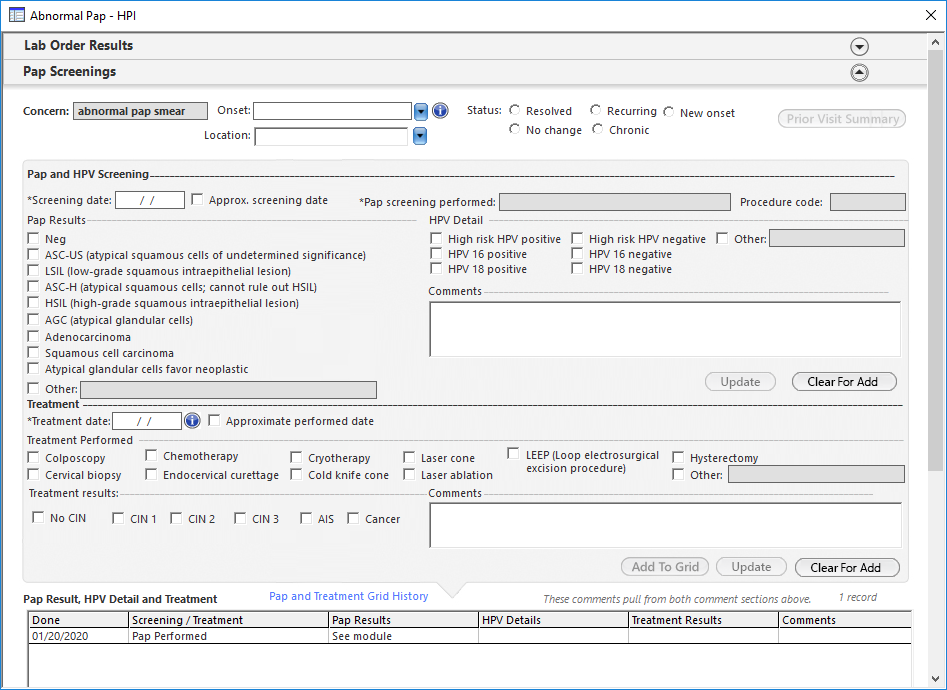 Abnormal Pap – HPI template