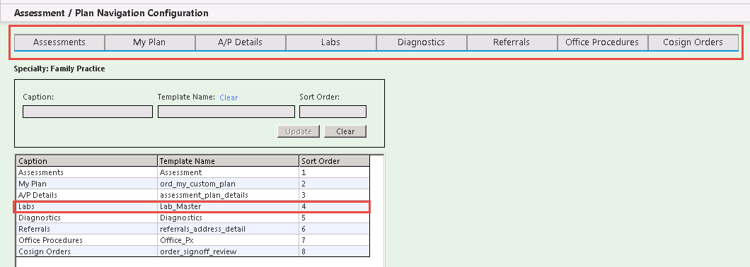 Assessment/Plan Navigation Configuration