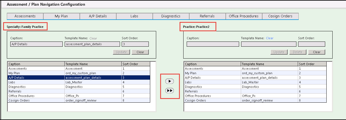 Assessment/Plan Navigation Configuration
