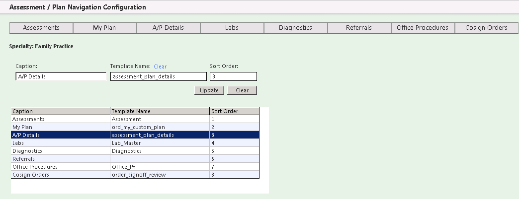 Assessment/Plan Navigation Configuration