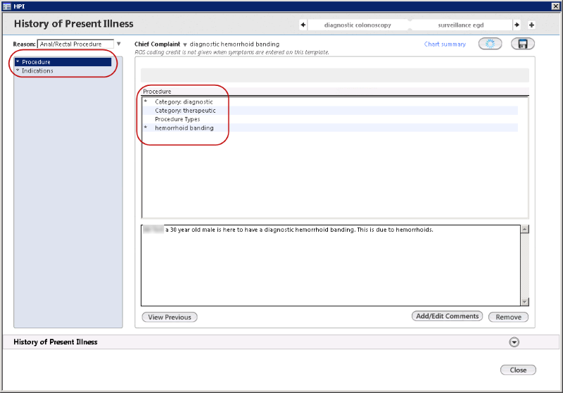 Pre-selected category and procedure type