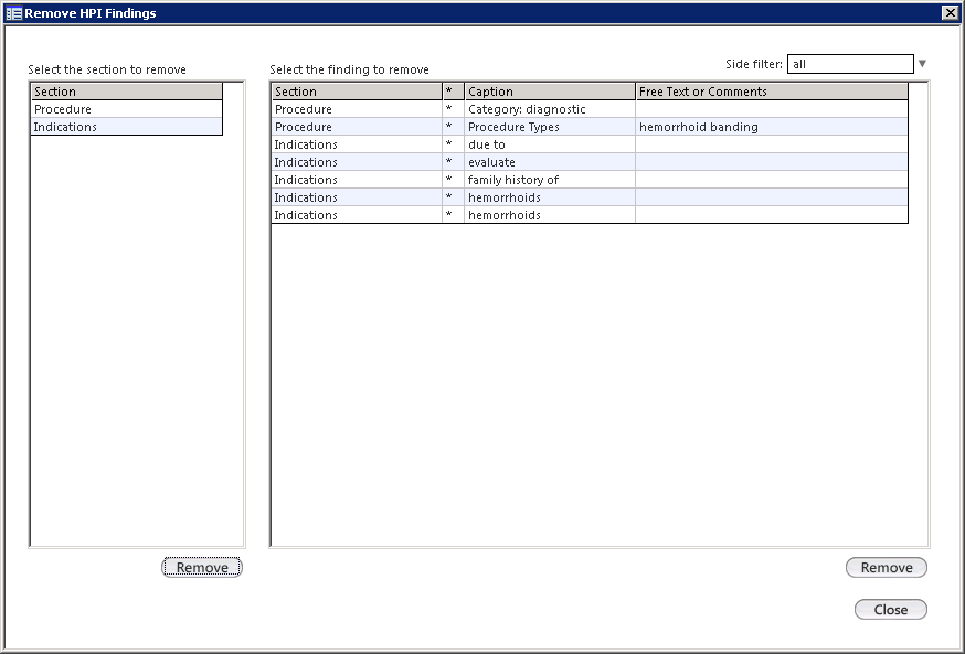 Remove HPI Findings
