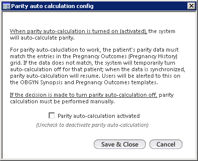 Parity auto calculation config