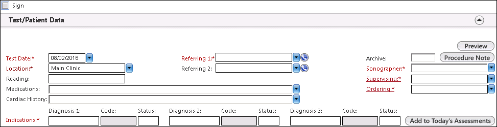 Test/Patient Data Panel